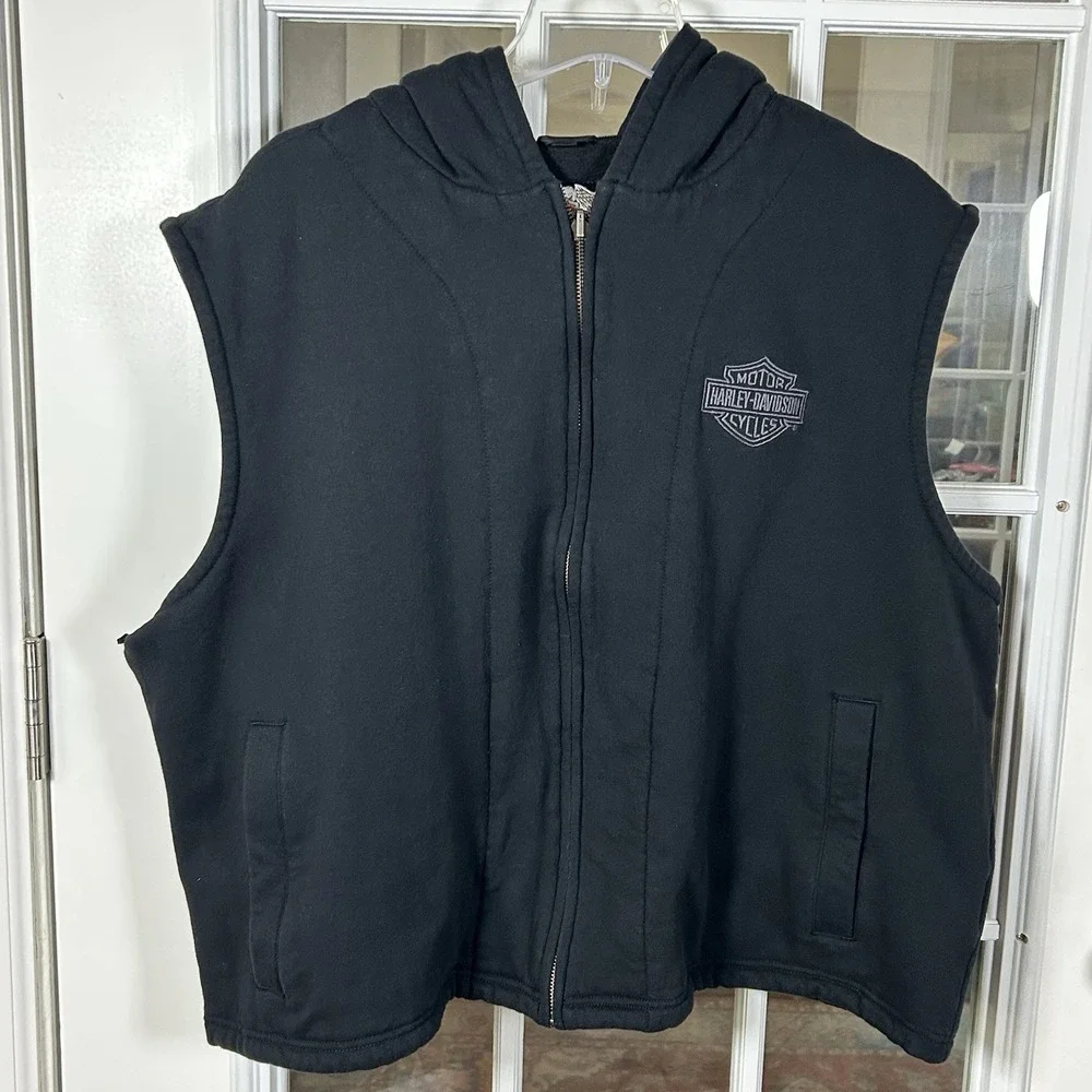 Harley Davidson Bar Shield Fleece Hooded Zip Vest Black 3XL Biker Moto 2007‎